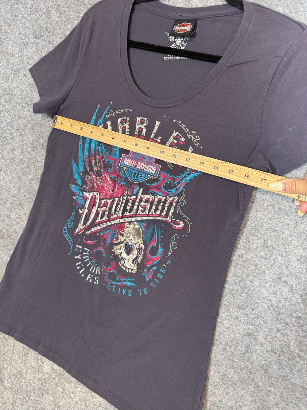 Harley Davidson Voodoo New Orleans Graphic Tee Gray Womens Biker Y2K Skull - Picture 5 of 11